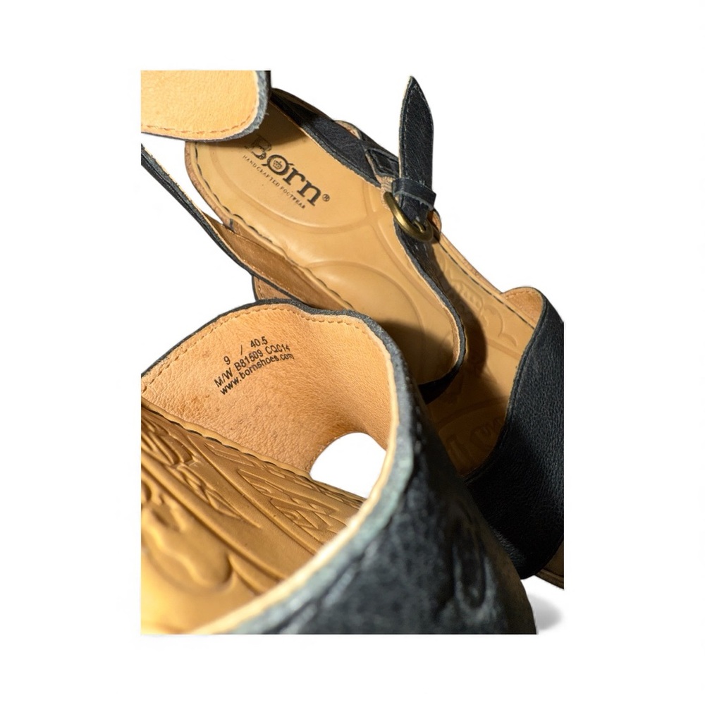 Born Black Leather Cork Wedge Sandals - Picture 14 of 15
